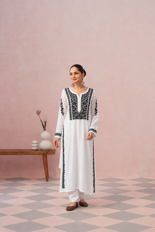 Women's Lucknowi Handcrafted Modal Cotton  Chikankari Kurti - HONC0298766