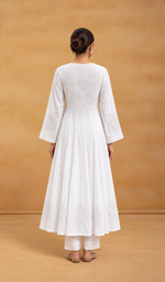 Women's Lucknowi Handcrafted Mul Cotton Chikankari Anarkali Dress- HONC0151137