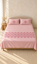 Lakhnavi Handcrafted Cotton Chikankari Bedsheet Set - HONC0394537