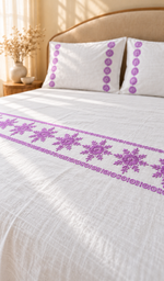Lakhnavi Handcrafted Cotton Chikankari Bedsheet Set - HONC0394531