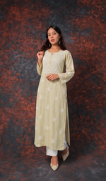 Gulnaaz Women's Lucknowi Handcrafted Mul Cotton Chikankari Kurti - HONC0161269