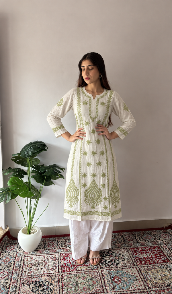 Divya Women's Lucknowi Handcrafted Cotton Chikankari Kurti - HONC0213403