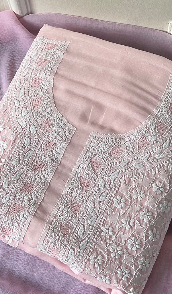Alina Women's Lakhnavi Handcrafted Cotton Unstitched Chikankari Suit Material - HONC0274642