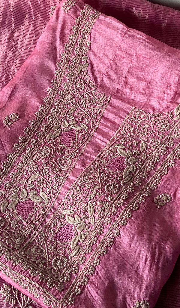 Women's Lakhnavi Handcrafted Tussar Silk Chikankari Kurta And Dupatta Set - HONC0331051