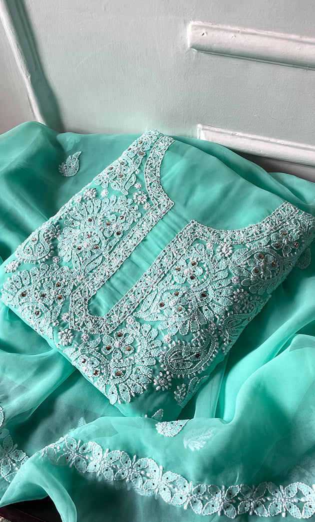 Women's Lucknowi Handcrafted Faux-Georgette Chikankari Suit Material - HONC0263069