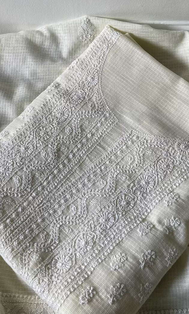 Women's Lucknowi Handcrafted Kota Cotton Chikankari Unstitched Kurta And Dupatta Set - HONC0306630