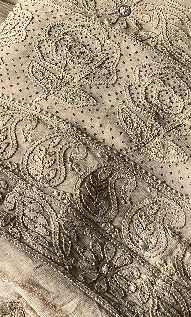 Women's Lakhnavi Handcrafted Viscose Georgette Chikankari Full Suit Material - HONC0271108