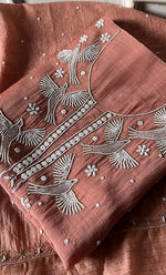 Load image into Gallery viewer, Chidiya Women's Lakhnavi Handcrafted Mul Chanderi Unstitched Kurta And Dupatta Set- HONC0330293