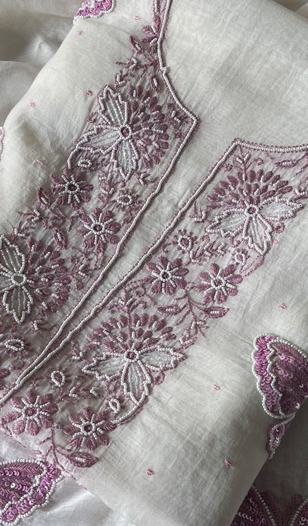 Women's Lakhnavi Handcrafted Mul Chanderi Kurta And Dupatta Set - HONC0292178