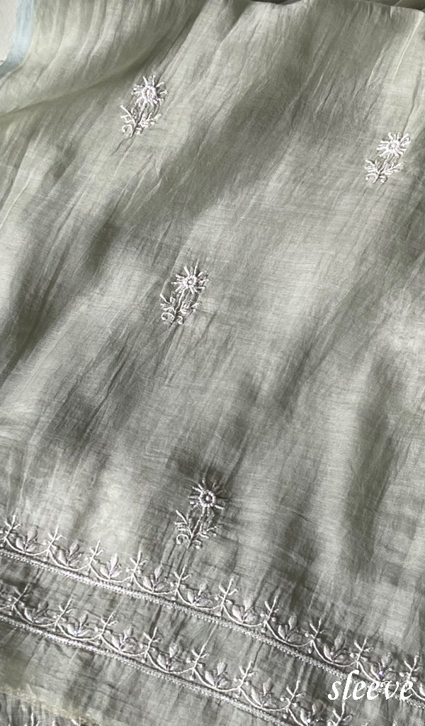 Women's Lakhnavi Handcrafted Mul Chanderi Unstitched Chikankari Full Suit Material - HONC0338251