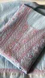 Load image into Gallery viewer, Women's Lakhnavi Handcrafted Mul Chanderi Unstitched Chikankari Full Suit - HONC0345362