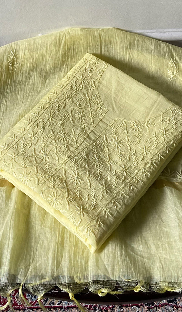 Pure Mul Chanderi Chikankari 3 Pc Unstitched Suit Set