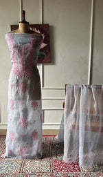 Load image into Gallery viewer, Women's Lakhnavi Handcrafted Pure Organza Chikankari Unstitched Kurta And Dupatta Set- HONC0361457