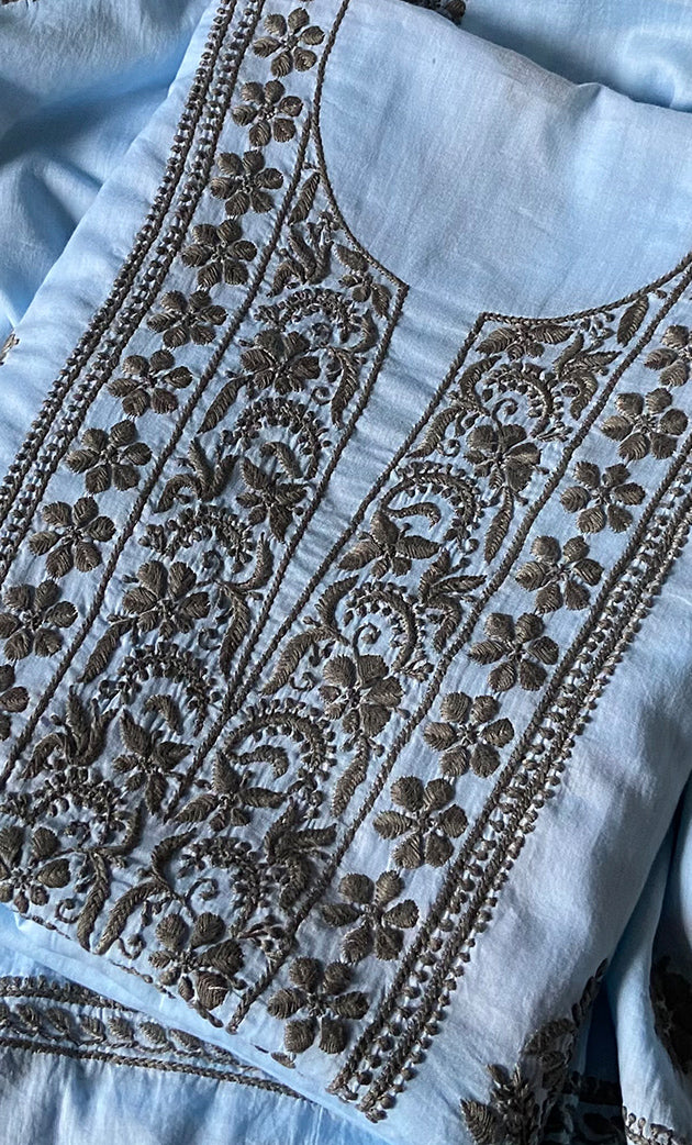 Women's Lakhnavi Handcrafted Pure Cotton UnStitched Kurta And Dupatta Set - HONC0245289