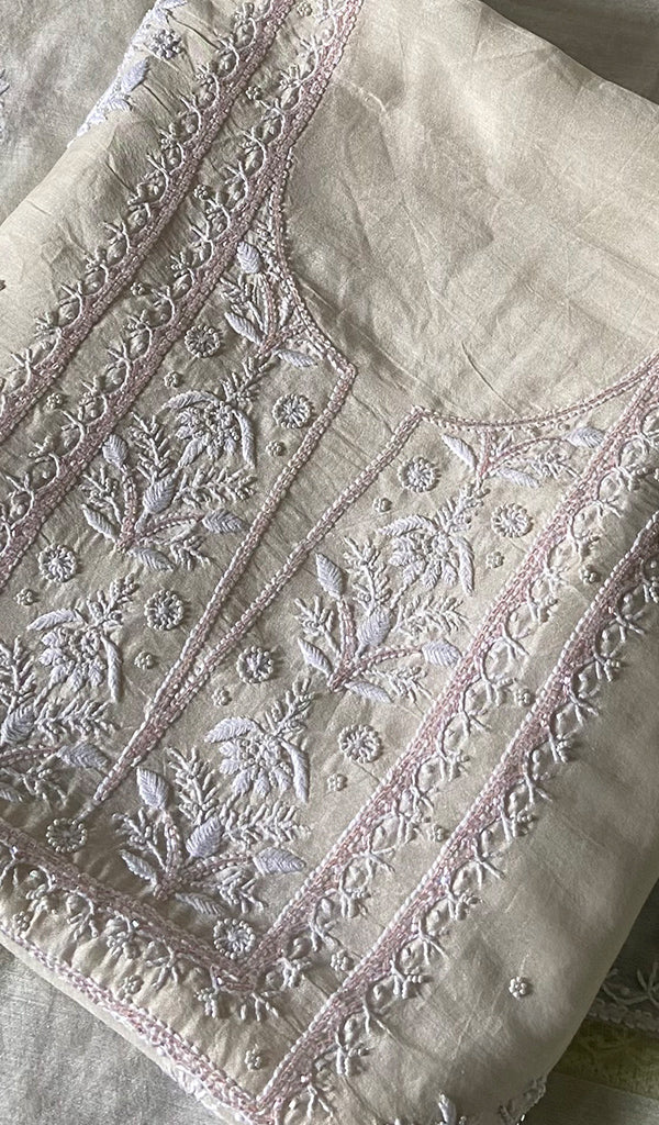 Women's Lakhnavi Handcrafted Mul Chanderi Unstitched Kurta And Dupatta Set - HONC0298568