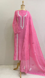 将图像加载到图库查看器中， Saziya  Women&#39;s Lakhnavi Handcrafted Mul Chanderi Semi - Stitched Kurta And Dupatta Set- HONC0218555
