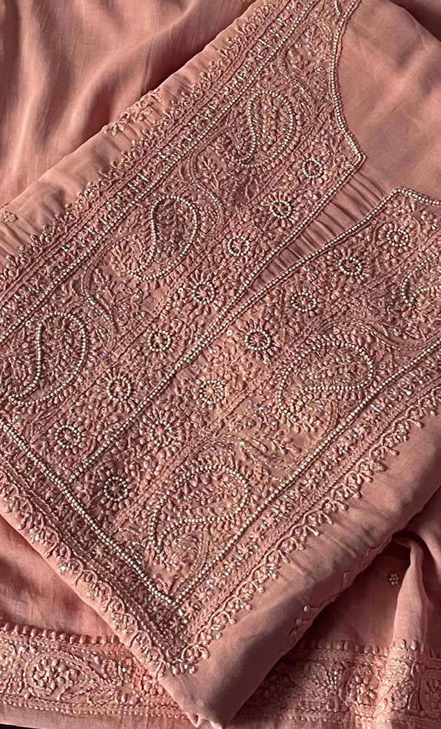 Women's Lakhnavi Handcrafted Cotton Kurta Dupatta set - HONC0101895