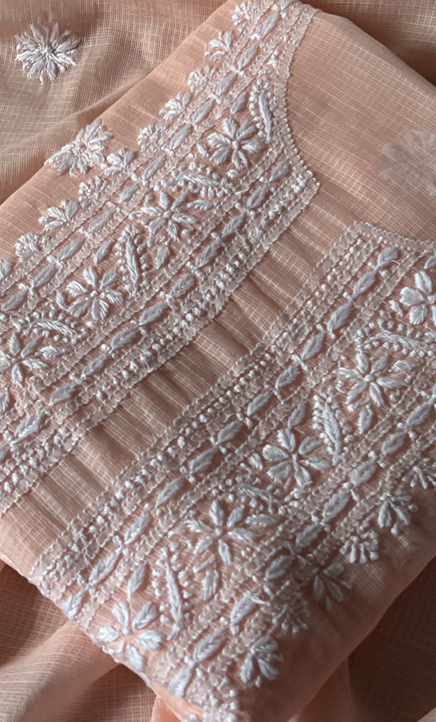 Women's Lakhnavi Handcrafted Kota Cotton Unstitched Kurta And Dupatta Set- HONC0318738