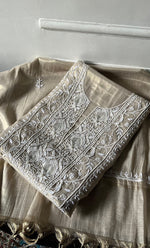 Women's Lakhnavi Handcrafted Tissue Chanderi Unstitched Chikankari Kurta And Dupatta Set - HONC0332771