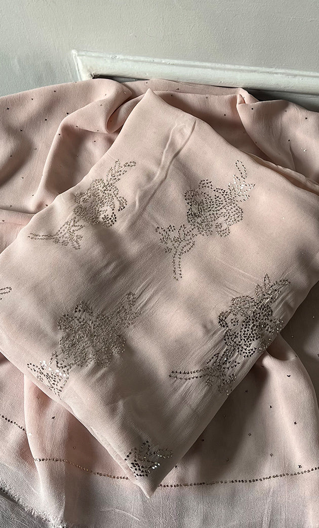 Women's Lucknowi Handcrafted Viscose Georgette Unstitched Chikankari Suit Material - HONC0336840