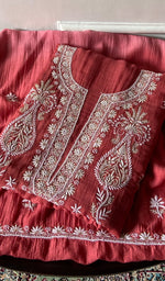 Load image into Gallery viewer, Women's Lakhnavi Handcrafted Mul Chanderi Unstitched Kurta And Dupatta Set - HONC0365688