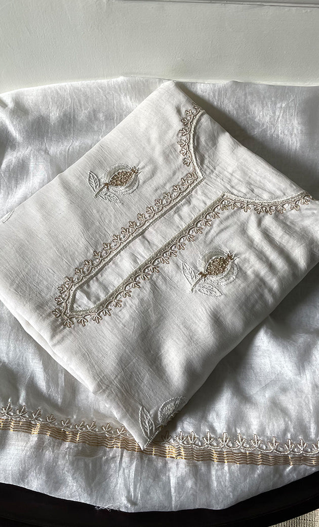 Women's Lakhnavi Handcrafted Chanderi Silk Unstitched Kurta And Dupatta Set - HONC06321967