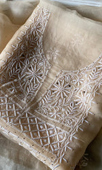 Load image into Gallery viewer, Women&#39;s Lakhnavi Handcrafted Pure Organza Chikankari Unstitched Kurta And Dupatta Set- HONC0266923
