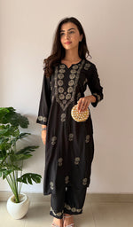 Load image into Gallery viewer, Women's Lakhnavi Handcrafted Modal Cotton Chikankari Kurti And Plazzo Set - HONC0373274