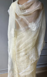 Load image into Gallery viewer, Amna Women&#39;s Lucknowi Handcrafted Pure Organza Silk Chikankari Saree - HONC0294408
