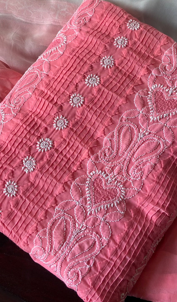 Women's Lakhnavi Handcrafted Unstitched Cotton Chikankari Suit Material - HONC0289732