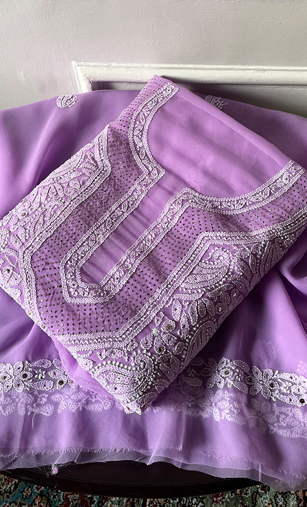 Women's Lucknowi Handcrafted Faux-Georgette Chikankari Suit Material - HONC0263370