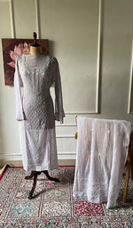 Load image into Gallery viewer, Women's Lakhnavi Handcrafted Mul Chanderi Semi - Stitched Chikankari Full Suit Material - HONC0360113
