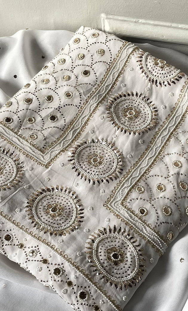 Women's Lucknowi Handcrafted Viscose Georgette Semi - Stitched Chikankari Kurta and Dupatta Set- HONC0328907