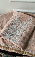 Jazba Women's Lakhnavi Handcrafted Unstitchd Mul Chanderi Kurta And Dupatta Set - HONC0338195