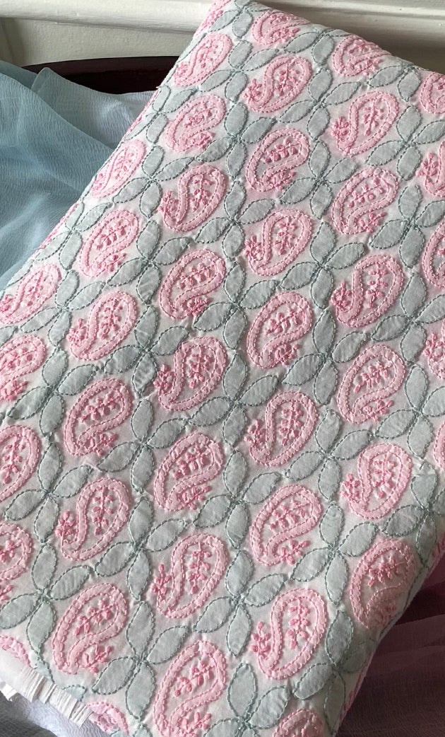 Women's Lakhnavi Handcrafted Unstitched Cotton Chikankari Suit Material - HONC0317348