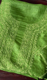 Load image into Gallery viewer, Women's Lakhnavi Handcrafted Tussar Silk Chikankari Unstitched Kurti Fabric - HONC0371822