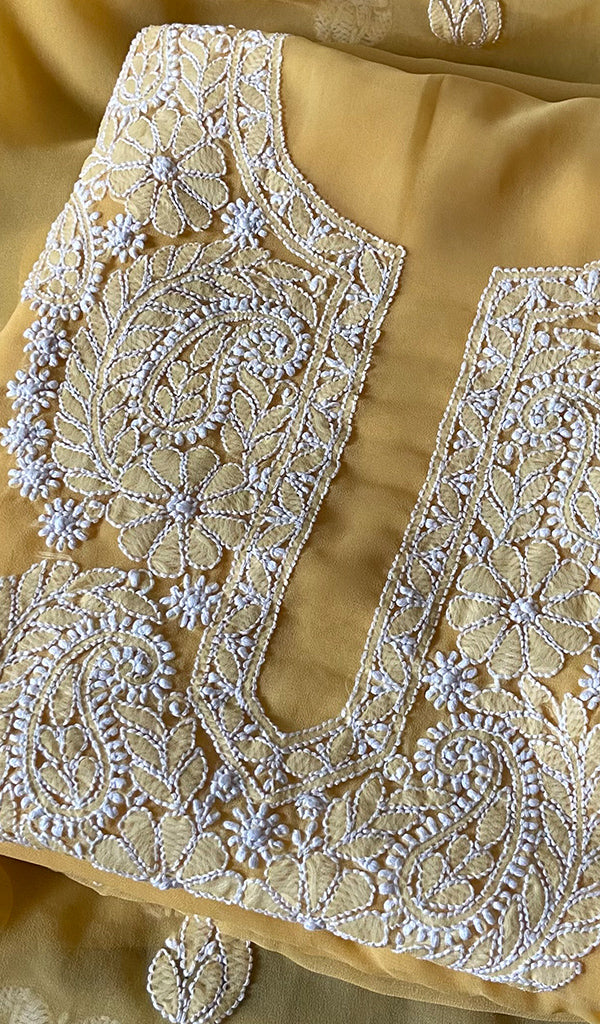 Women's Lucknowi Handcrafted Faux-Georgette Chikankari Suit Material - HONC0263014