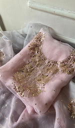 Load image into Gallery viewer, Women's Lakhnavi Handcrafted Pure Organza Chikankari Unstitched Kurta And Dupatta Set- HONC0362254