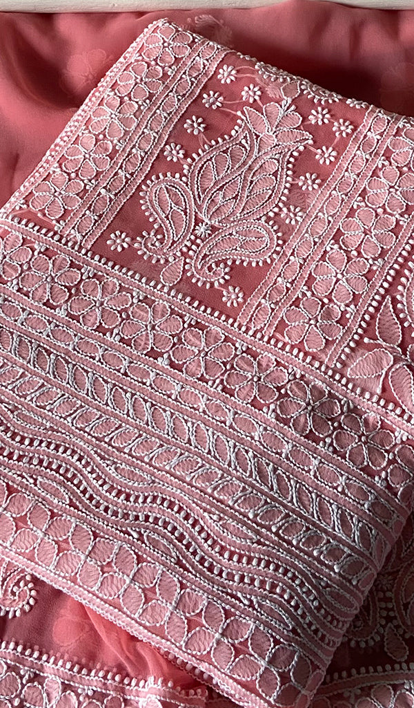 Women's Lucknowi Handcrafted Faux-Georgette Unstitched Chikankari Suit Material - HONC0348764