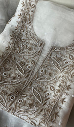 Load image into Gallery viewer, Women&#39;s Lakhnavi Handcrafted Pure Organza Chikankari Unstitched Kurta And Dupatta Set-  HONC02831111
