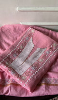 Nitara Women's Lakhnavi Handcrafted Mul Chanderi Unstitched Chikankari Full Suit Material - HONC0362598