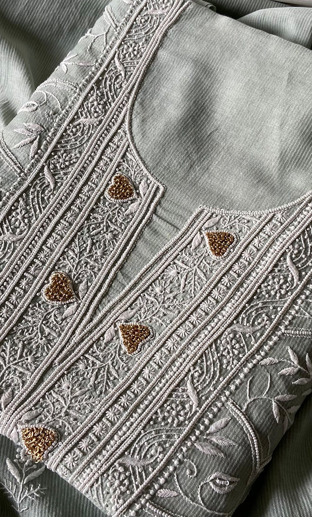 Mehr Women's Lakhnavi Handcrafted Maheshwari Mul Chanderi Unstitched Kurta And Dupatta Set- HONC0286684