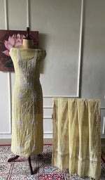 Load image into Gallery viewer, Women's Lakhnavi Handcrafted Mul Chanderi UnStitched Kurta And Dupatta Set - HONC0343238