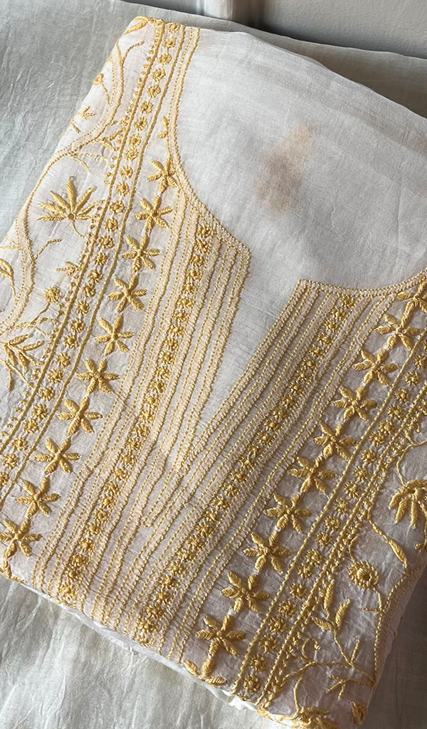Women's Lakhnavi Handcrafted Mul Chanderi Unstitched Kurta And Dupatta Set - HONC0226787