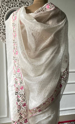 Load image into Gallery viewer, Women&#39;s Lucknowi Handcrafted Pure Organza Silk Chikankari Saree - HONC0329246
