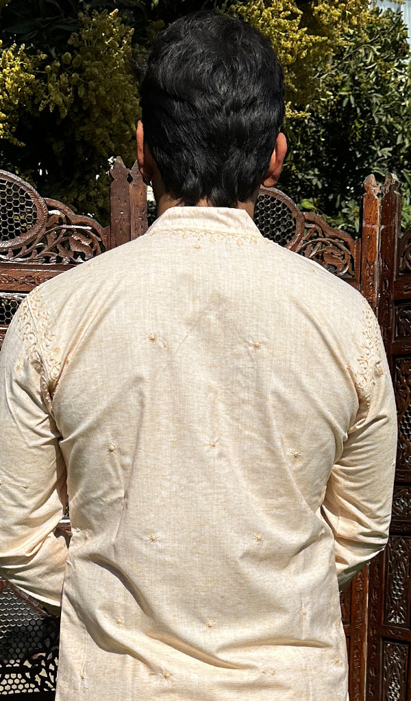 Men's Lucknowi Handcrafted Cotton Chikankari Kurta - HONC0329852