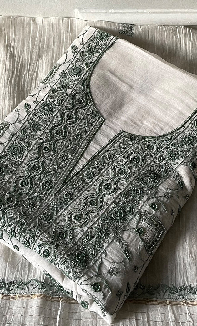 Titlee Women's Lakhnavi Handcrafted Unstitched Mul Chanderi Kurta And Dupatta Set - HONC0260939