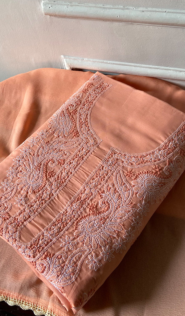 Women's Lakhnavi Handcrafted Unstitched Cotton Chikankari Suit Material - HONC0364005