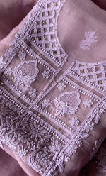 Load image into Gallery viewer, Women&#39;s Lakhnavi Handcrafted Pure Organza Chikankari Unstitched Kurta And Dupatta Set- HONC0266924
