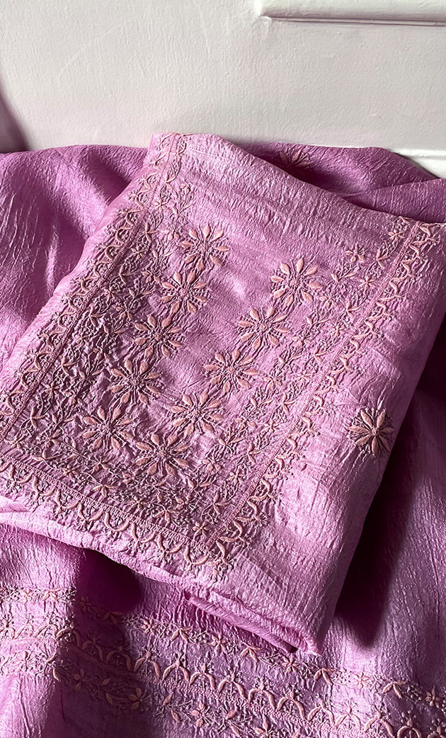 Women's Lakhnavi Handcrafted Tussar Silk Chikankari Kurta And Dupatta Set - HONC0307385